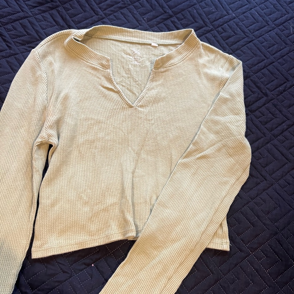 PacSun Waffle Knit Long Sleeve Top in Sage Green